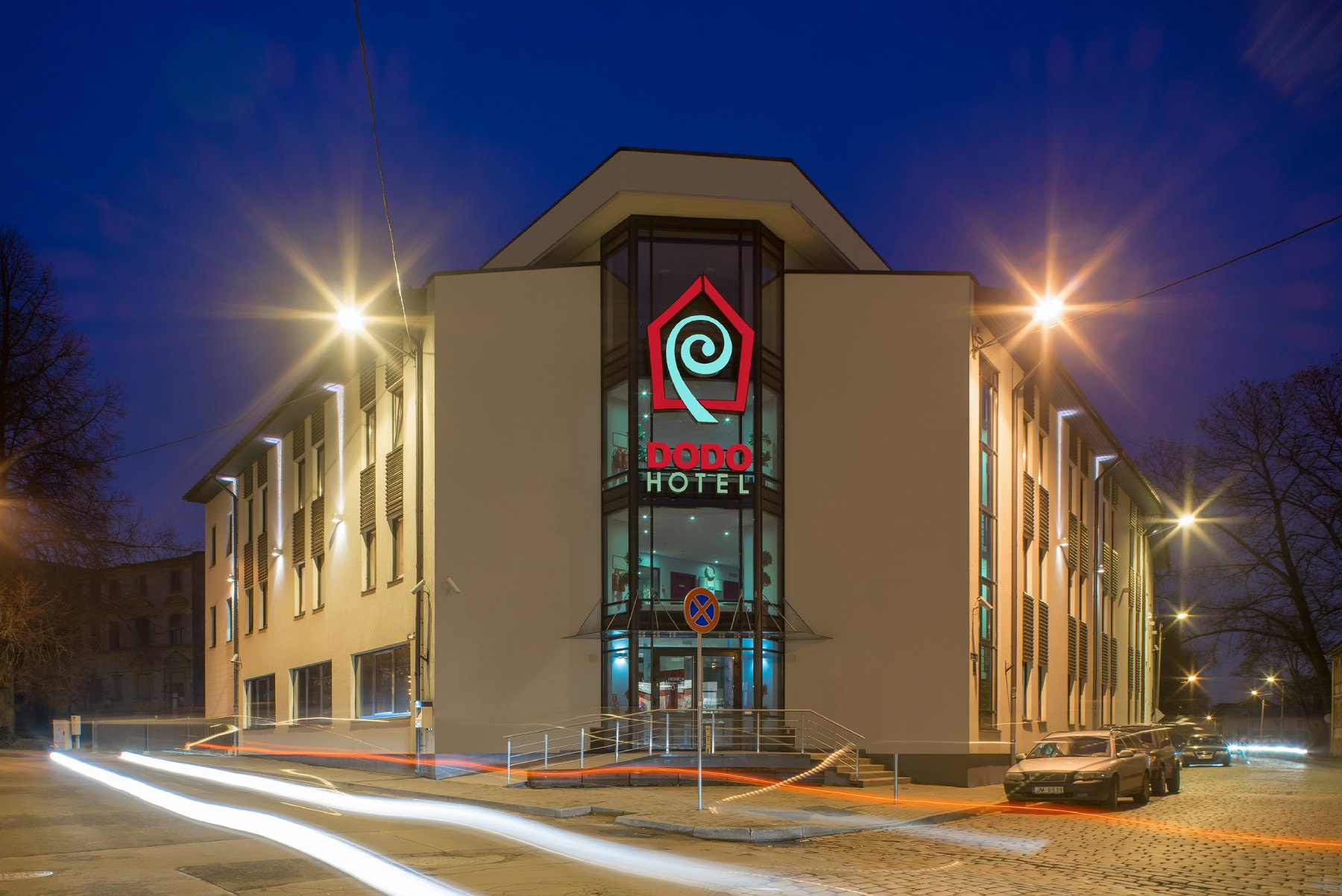 Dodo Hotel exterior at night